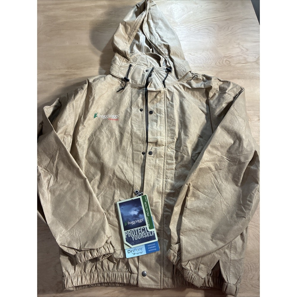 Frogg Toggs Mens Pro Action Jacket With Pockets Tan Size Large Rain NWT